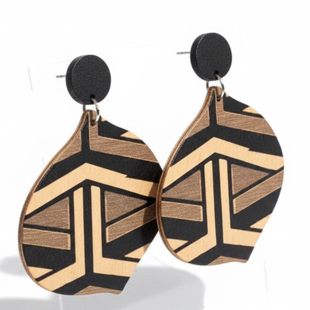 Womens‎ Brown Wood Retro Post Earrings